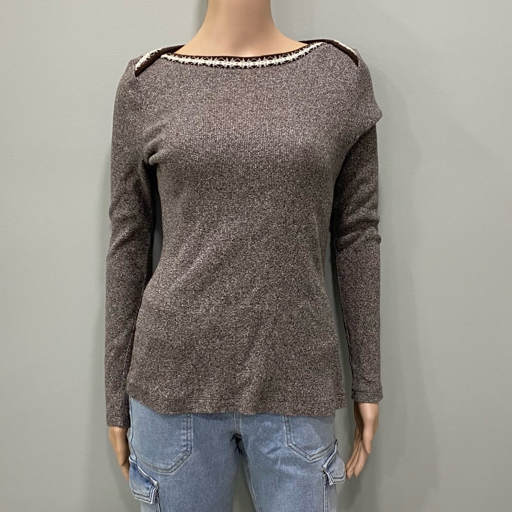 Lauren Ralph Lauren 100% cotton Brown & Gray Long Sleeve Sweater small